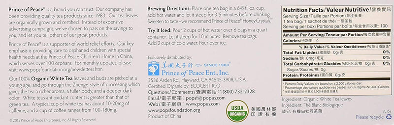 Prince of Peace 100% Organic White Tea 100 Tea Bags