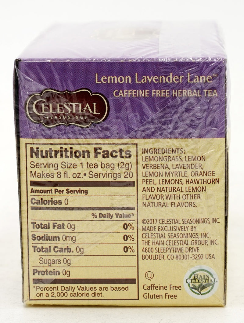 Celestial Seasonings Herbal Tea Lemon Lavender Lane 20 Tea Bags