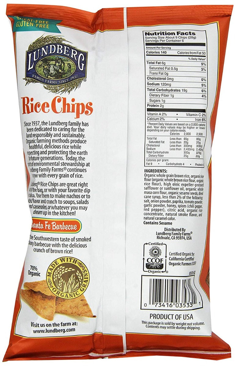 Lundberg Rice Chips Santa fe Barbecue 6 oz