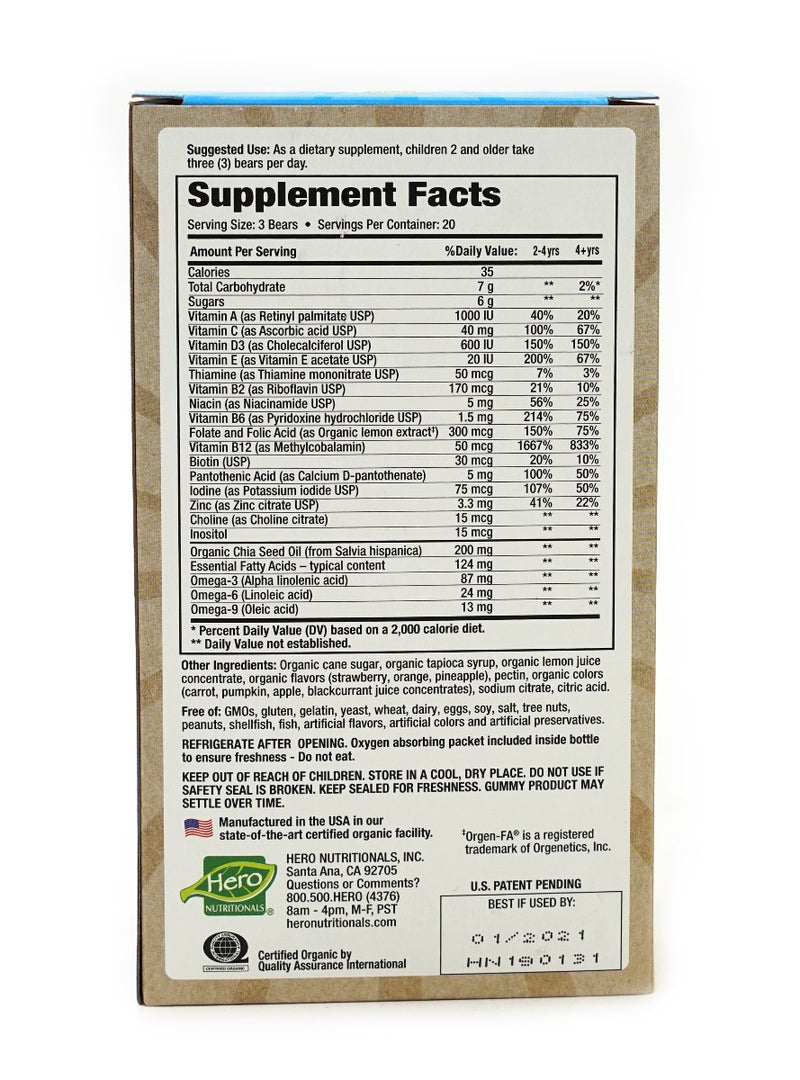 Hero Nutritionals Yummi Bears Organic Super Complete Multi + Omega 60 Gummies