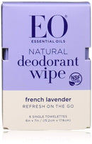 EO Products Natural Deodorant Wipes French Lavender 6 Single Towelettes