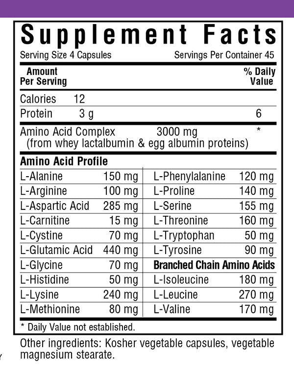 Bluebonnet Nutrition Amino Acid 750 mg 180 Veg Capsules