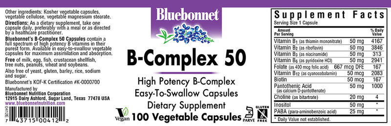 Bluebonnet Nutrition B-Complex 50 100 Veg Capsules