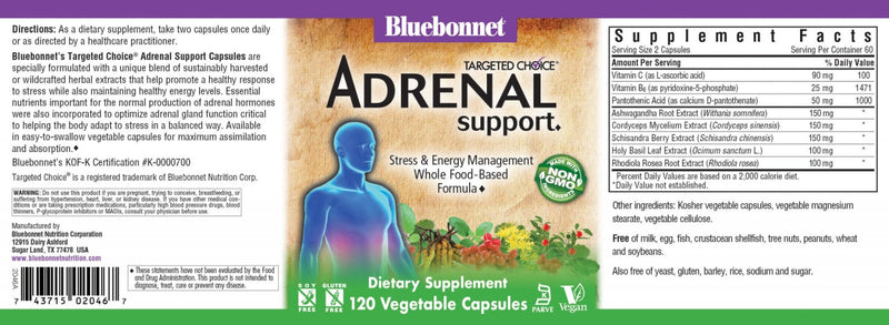 Bluebonnet Nutrition Targeted Choice Adrenal Support 120 Veg Capsules