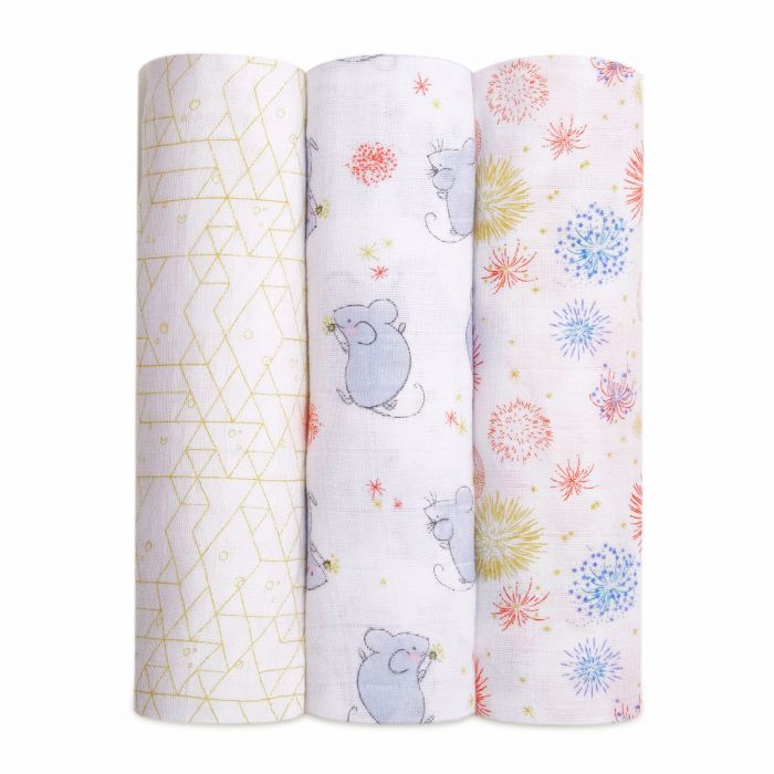 Aden and Anais Year of the Mouse Classic Muslin Swaddles 3 Set