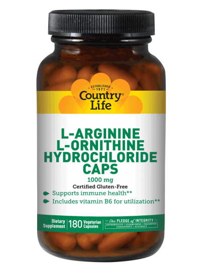 Country Life L-Arginine L-Ornithine Hydrochloride Caps 1,000 mg 180 Capsules