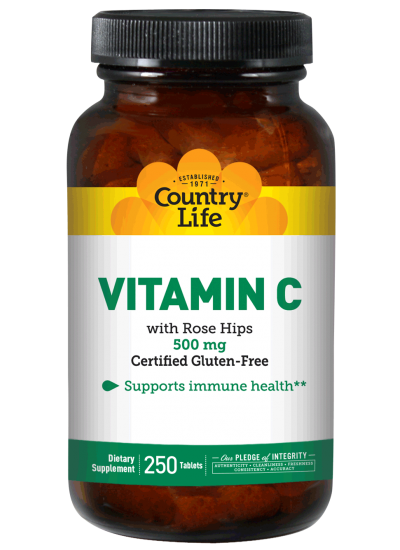 Country Life Vitamin C 500 mg with Rose Hips 250 Tablets