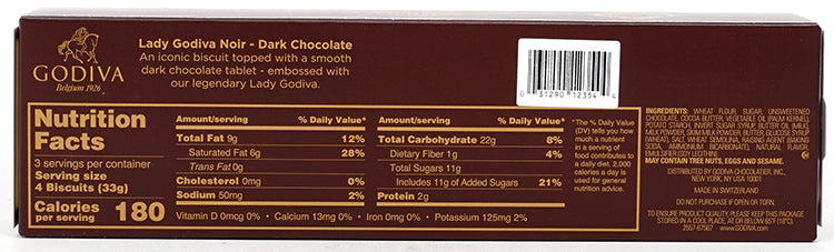 GODIVA Lady Godiva Noir Dark Chocolate 12 Biscuits 3.5 oz