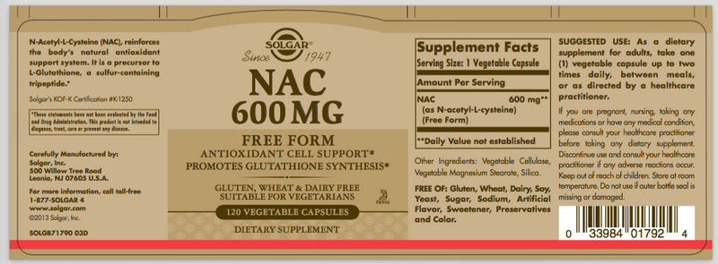 Solgar NAC 600 mg 120 Veg Capsules