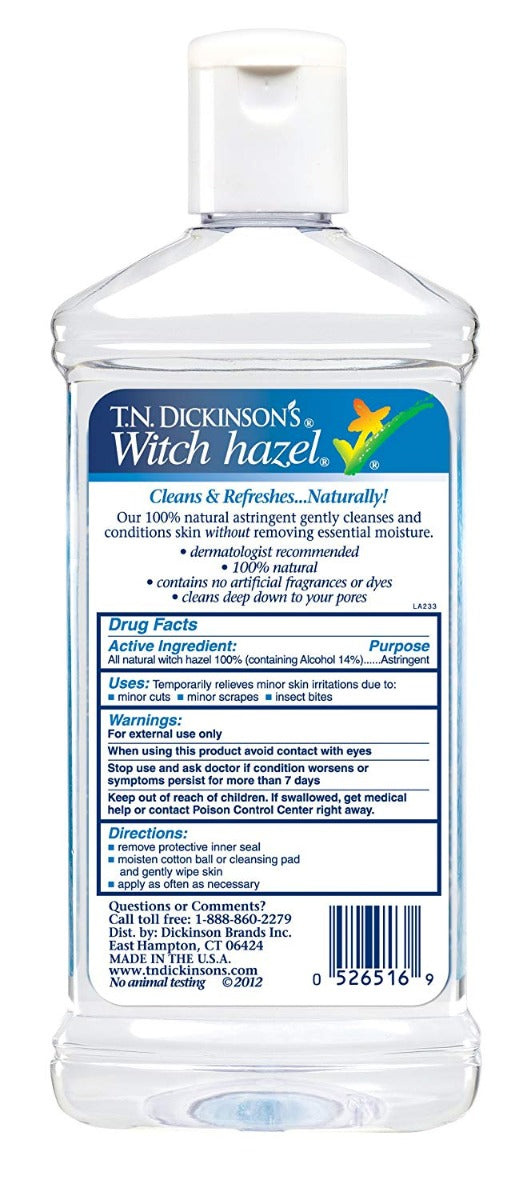 TN Dickinsons Witch Hazel 100% Natural Astringent for Face & Body 16 fl oz