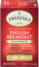 Twinings 100% Pure Black Tea English Breakfast Decaffeinated 20 Tea Bags