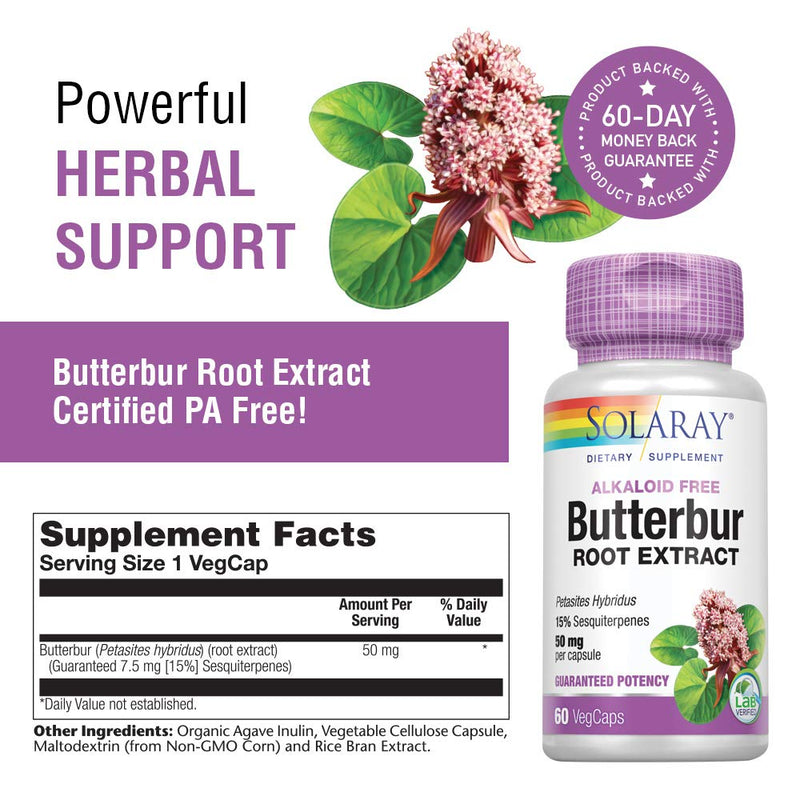 SOLARAY Butterbur Root Extract 50 mg 60 Veg Capsules