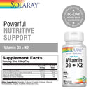 SOLARAY Vitamin D3 + K2 Soy Free 120 Veg Capsules