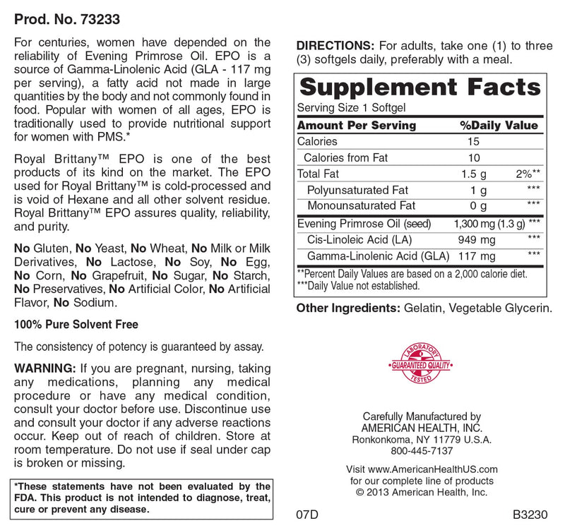 American Health Evening Primrose oil 1,300 mg 120 + 120 Softgels