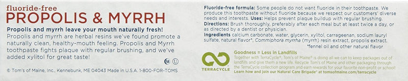 Tom's of Maine Natural Antiplaque Propolis & Myrrh Toothpaste Fluoride-Free Fennel 5.5 oz