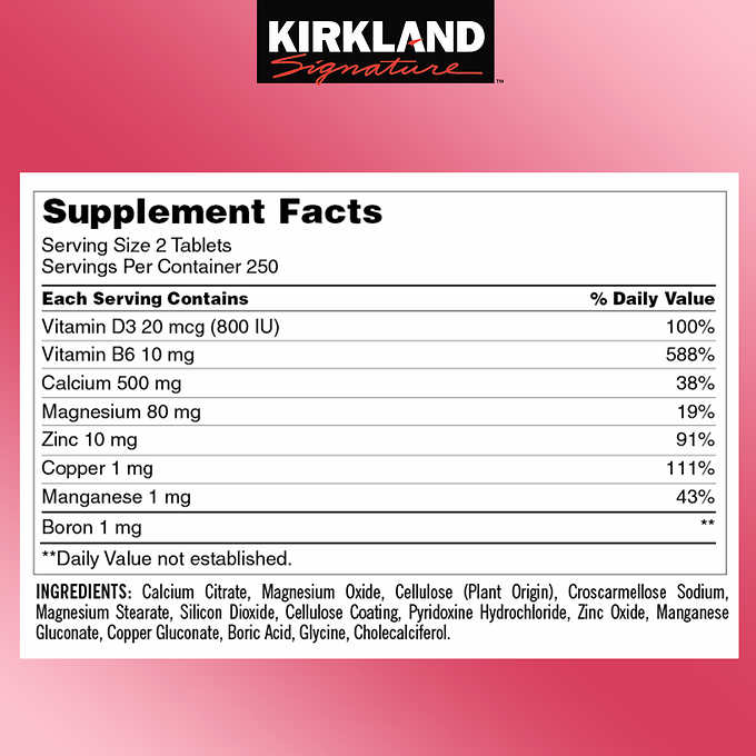 Kirkland Signature Calcium Citrate, Magnesium and Zinc, with Vitamin D3 500 Tablets