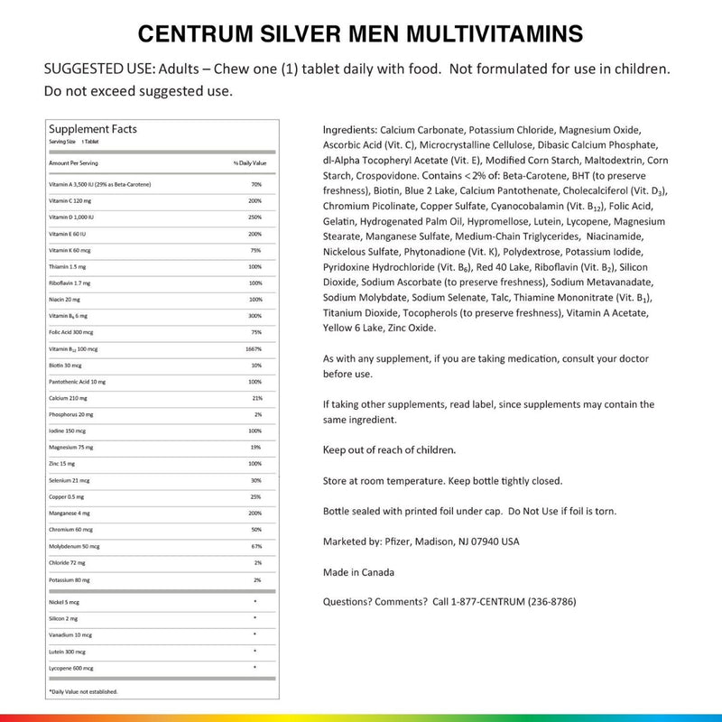 Pfizer Centrum Silver Men 50+ Multivitamin 200 Tablets