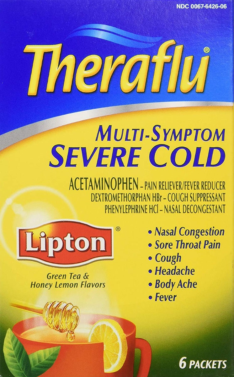 Theraflu Multi-Symptom Severe Cold with Lipton Green Tea & Honey Lemon 6 Packets