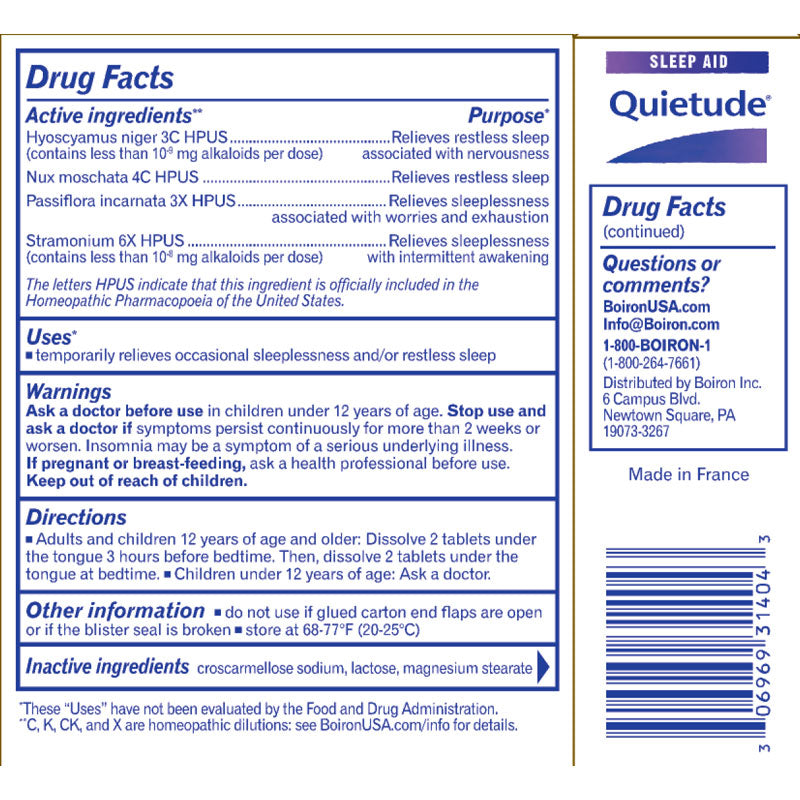 Boiron Quietude Homeopathic Medicine 60 Tablets
