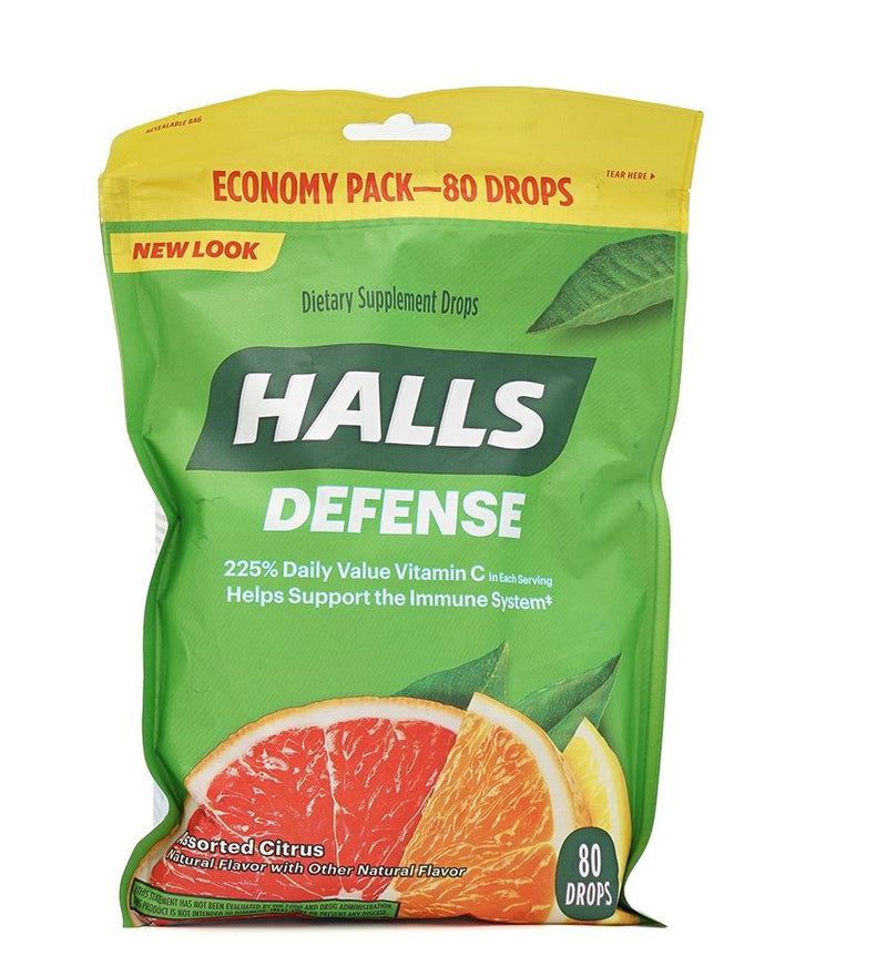 Halls Defense Vitamin C Drops Assorted Citrus 80 Drops