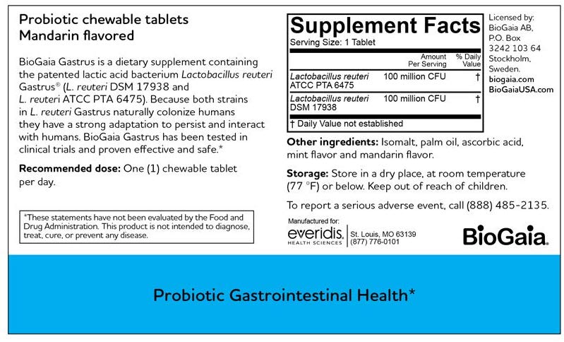 BioGaia Gastrus For GI Track 30 Chewable Tablets
