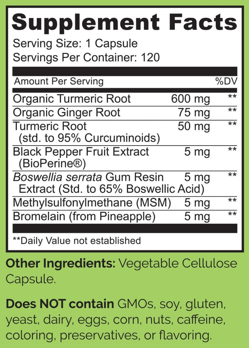 Naturelo Turmeric & Ginger Extract with Bioperine 120 Veg Capsules