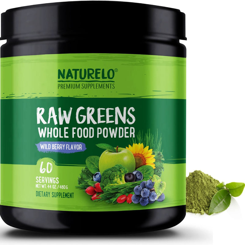 Naturelo Raw Greens Whole Food Powder Wild Berry Flavor 60 Servings 44 oz