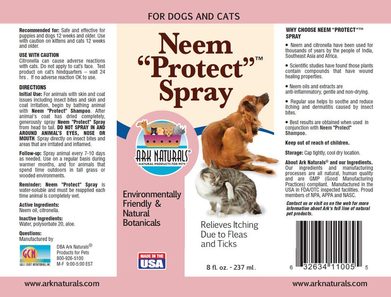 ARK NATURALS Neem Protect Spray For Dogs and Cats 8 fl oz