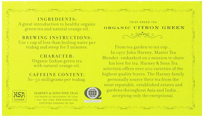 Harney & Sons Organic Citron Green 50 Tea Bags