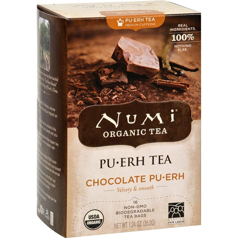 Numi Tea Organic Chocolate Pu-Erh Tea Medium Caffeine 16 Tea Bags