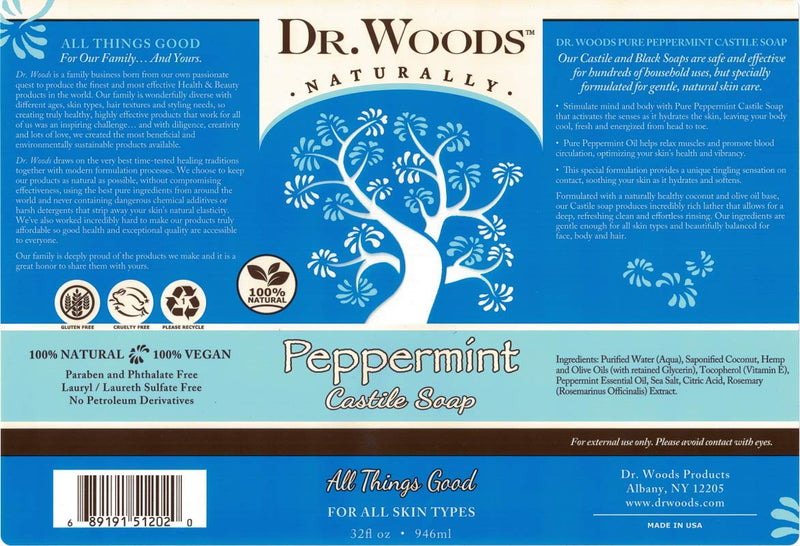 DR.WOODS Pure Peppermint Castile Soap 32 fl oz