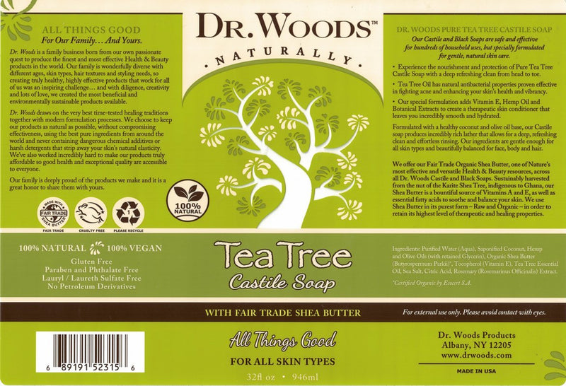 DR.WOODS Pure Tea Tree Castile Soap with Organic Shea Butter 32 fl oz