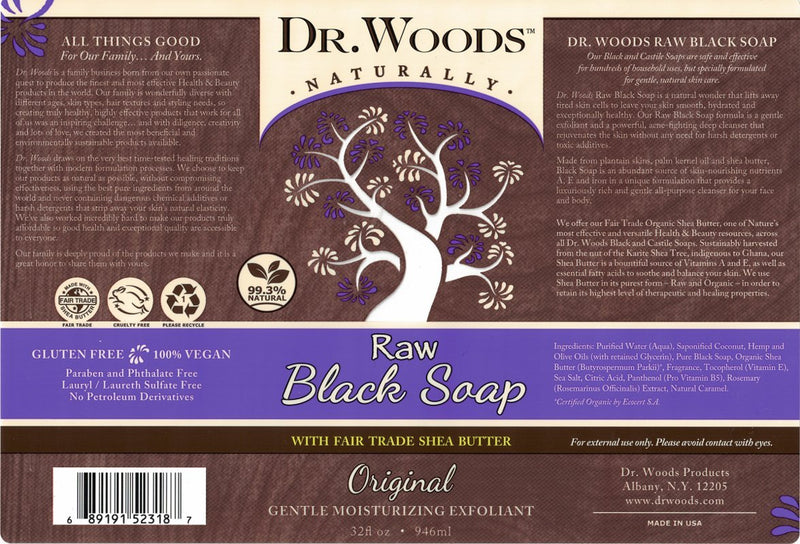 DR.WOODS Raw Black Soap with Fair Trade Shea Butter 32 fl oz