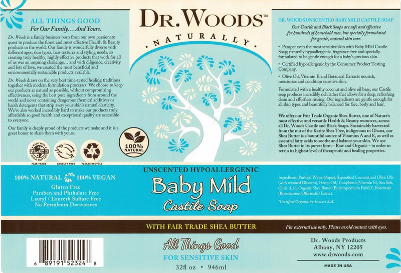 DR.WOODS Shea Vision Baby Mild Castile Soap Unscented 32 fl oz