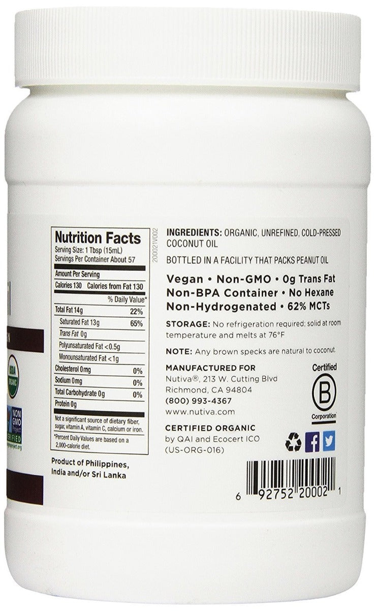 Nutiva Organic Coconut Oil Virgin 29 fl oz (858 ml)