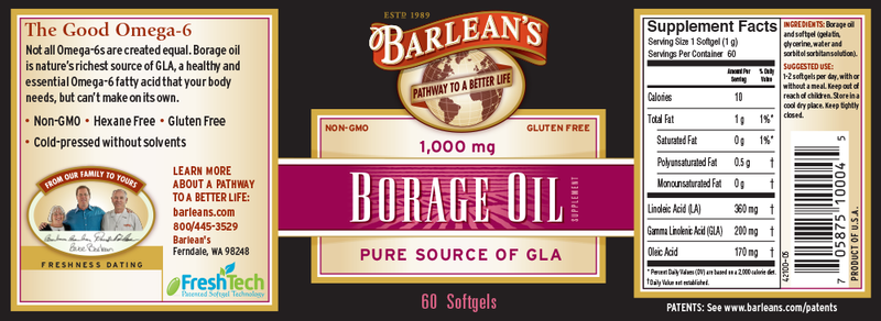 Barlean's Borage Oil 1,000 mg 60 Softgels