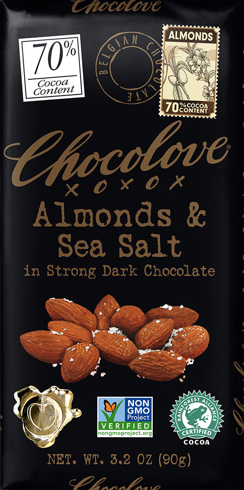 CHOCOLOVE Chocolove XOXOX Almonds & Sea Salt in Strong Dark Chocolate 3.2 oz