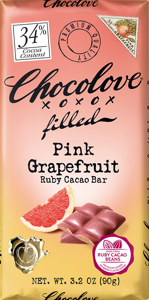 CHOCOLOVE Chocolove XOXOX Filled Pink Grapefruit Ruby Cacao Bar 3.2 oz