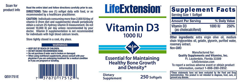 Life Extension Vitamin D3 1,000 IU 250 Softgels