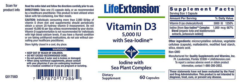 Life Extension Vitamin D3 5,000 IU 60 Capsules