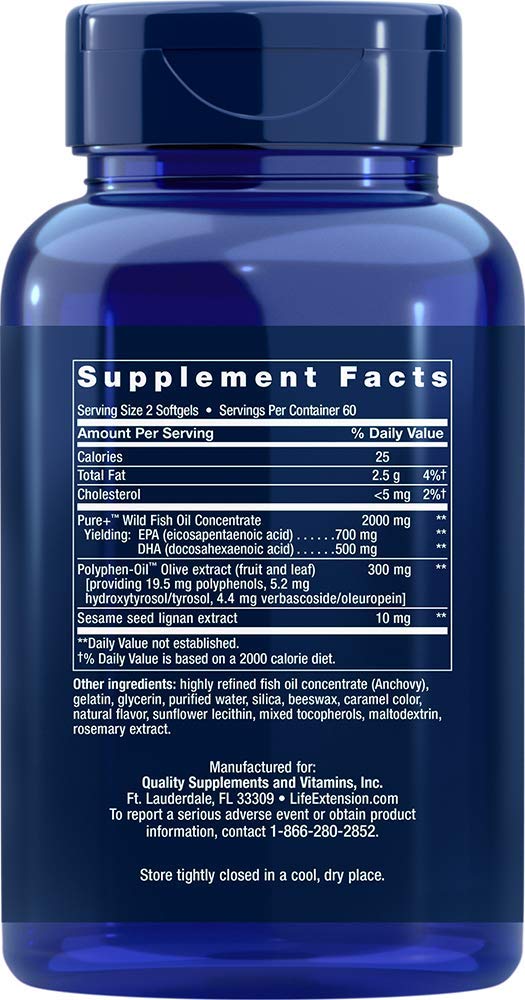 Life Extension Super Omega-3 EPA & DHA with Sesame Lignans & Olive Extract 120 Softgels