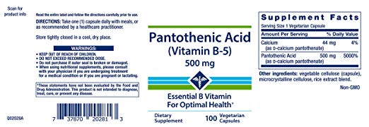 Life Extension Pantothenic Acid 500 mg 100 Veg Capsules