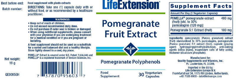 Life Extension Pomegranate Fruit Extract 30 Veg Capsules