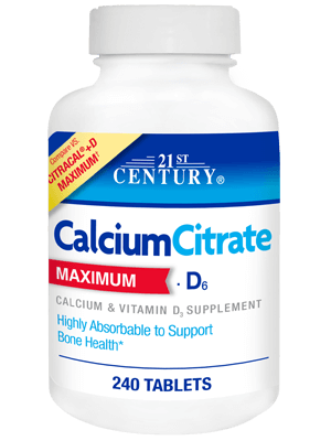 21st Century Calcium Citrate +D3 Maximum 240 Tablets