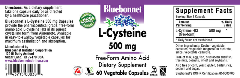 Bluebonnet Nutrition L-Cysteine 500 mg 60 Veg Capsules