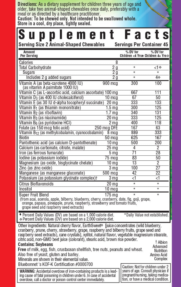 Bluebonnet Nutrition Rainforest Animalz Multiple Cherry Flavor 90 Chewables