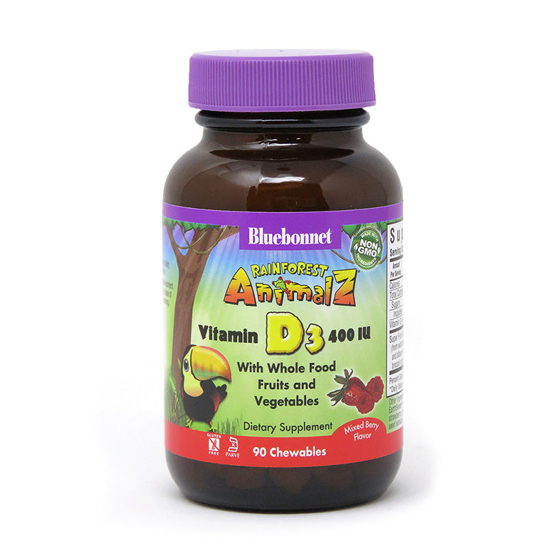 Bluebonnet Nutrition Rainforest Animalz Vitamin D3 400 IU 90 Chewables