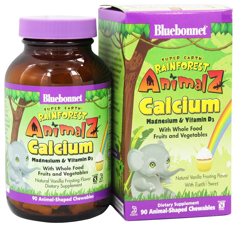 Bluebonnet Nutrition Rainforest Animalz Calcium Magnesium & Vitamin D3 90 Chewables