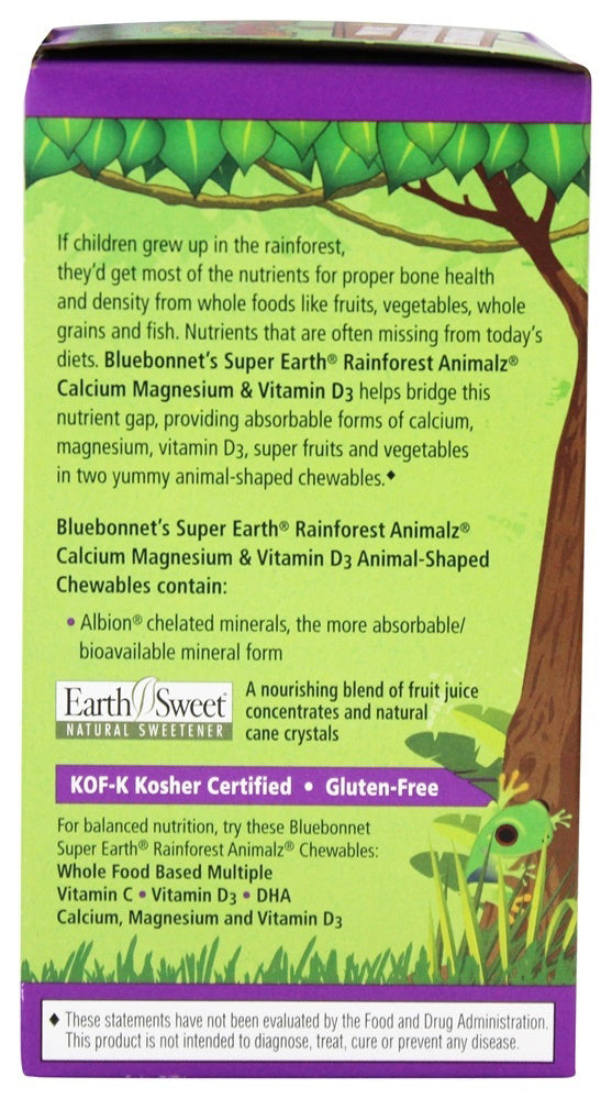 Bluebonnet Nutrition Rainforest Animalz Calcium Magnesium & Vitamin D3 90 Chewables