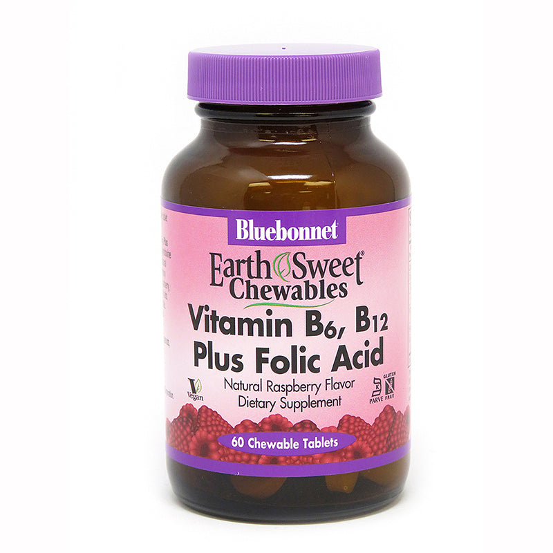 Bluebonnet Nutrition EarthSweet Chewables Vitamin B-6, B-12 Plus Folic Acid 60 Chewable Tablets